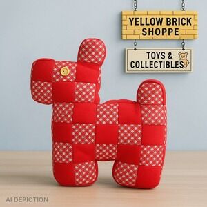 Vintage Homemade Patchwork Stuffed‎ Scottie Dog Red with Button Eyes